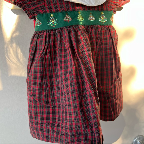 Girls Collared Christmas Tree Embroidered Dress - Picture 5 of 11